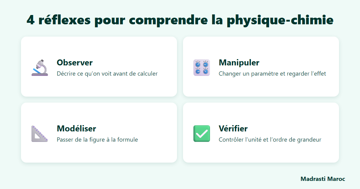 4 réflexes pour comprendre la physique-chimie : observer, manipuler, modéliser, vérifier